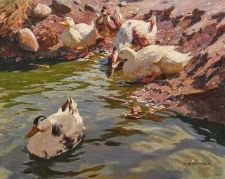 Alexander Max Koester - Enten am Ufer.