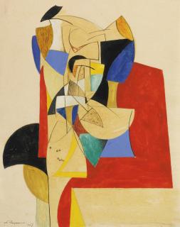 Alexander Mikhailovich Rodchenko - Circle And Line Composition, Nonrepresentational Construction Of Projected And Painted Surfaces Of A Complex Composition With Colors