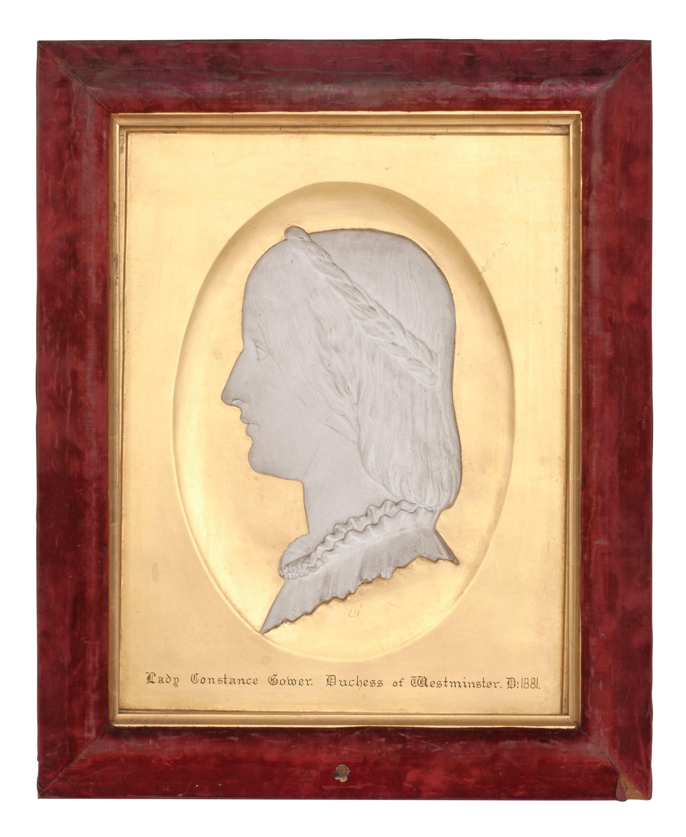 Alexander Munro - A plaster relief profile portrait of Lady Constance Gower, Duchess of Westminster, facing left,