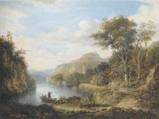 Alexander Nasmyth - A highland landscape with figures by a river