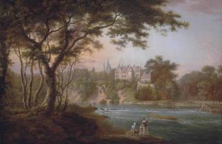 Alexander Nasmyth - A View Of Brechin Castle, Angus, Seen From The Southbank Of The River South Esk, With The Artist Sketching And Other Figures On The Banks
