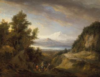 Alexander Nasmyth - Extensive view of Lake Geneva with Mont Blanc beyond, figures in the foreground