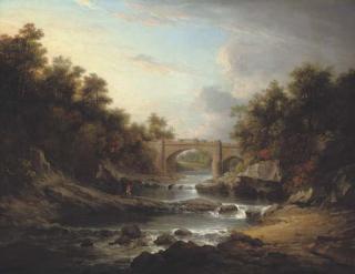 Alexander Nasmyth - View on the River Almond, near Edinburgh, with Almondell Bridge and a fisherman