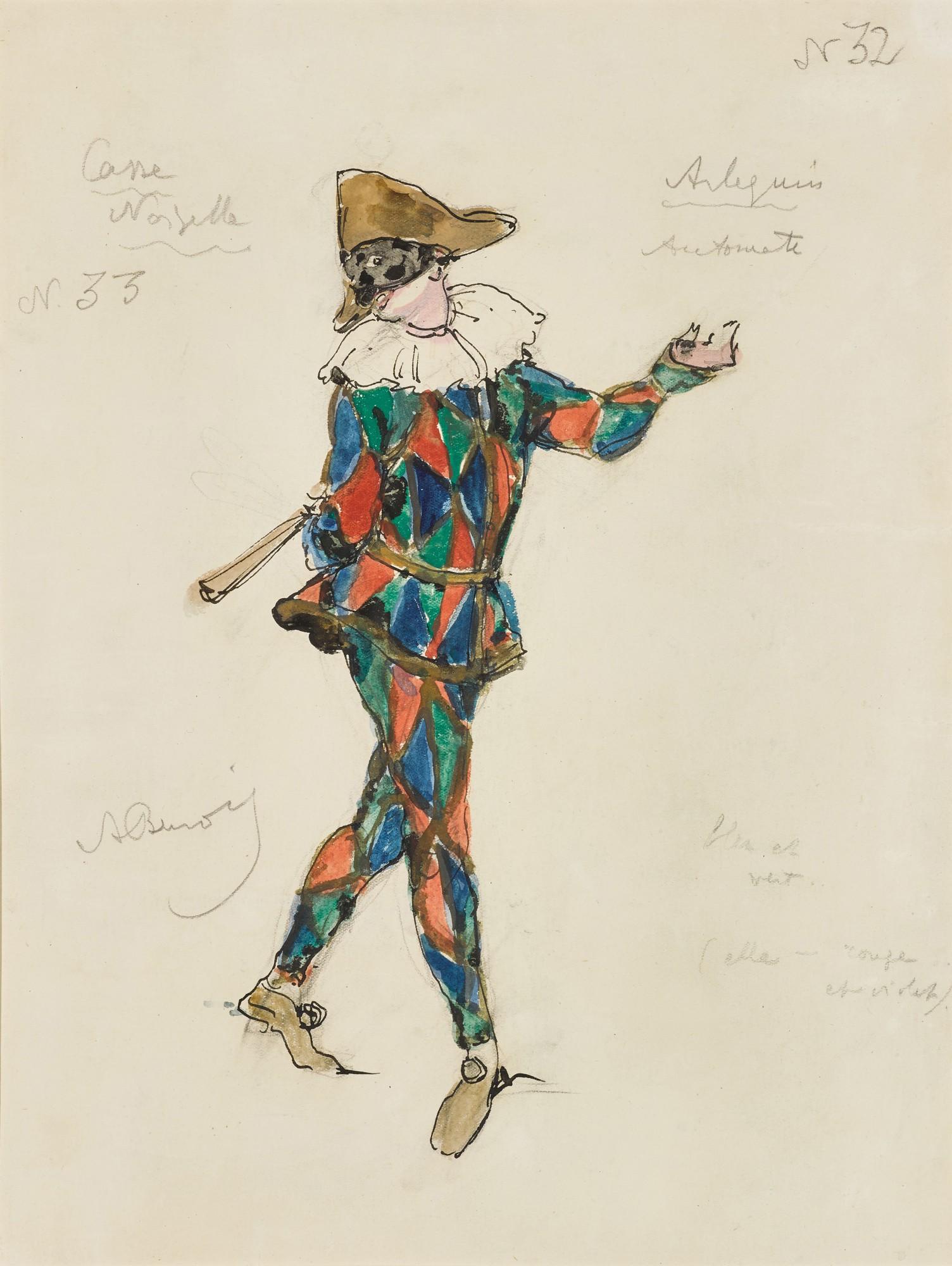 Alexander Nikolaevich Benois - Costume Designs for Harlequin and Columbine from The Nutcracker (two works)