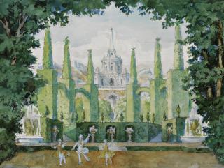 Alexander Nikolaevich Benois - Set Design For Le Pavillon D\'Armide Depicting Tamara Karsavina, Vaslav Nijinsky And Alexandra Fedorova