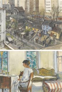 Alexander Nikolaevich Benois - Two Works: Anya Before Departure; Paris: Quai D\'Auteuil