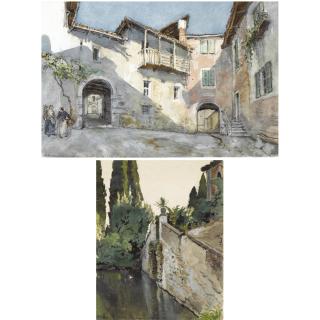 Alexander Nikolaevich Benois - View Of A Courtyard, Italy; Entrance To A House, Lake Lugano