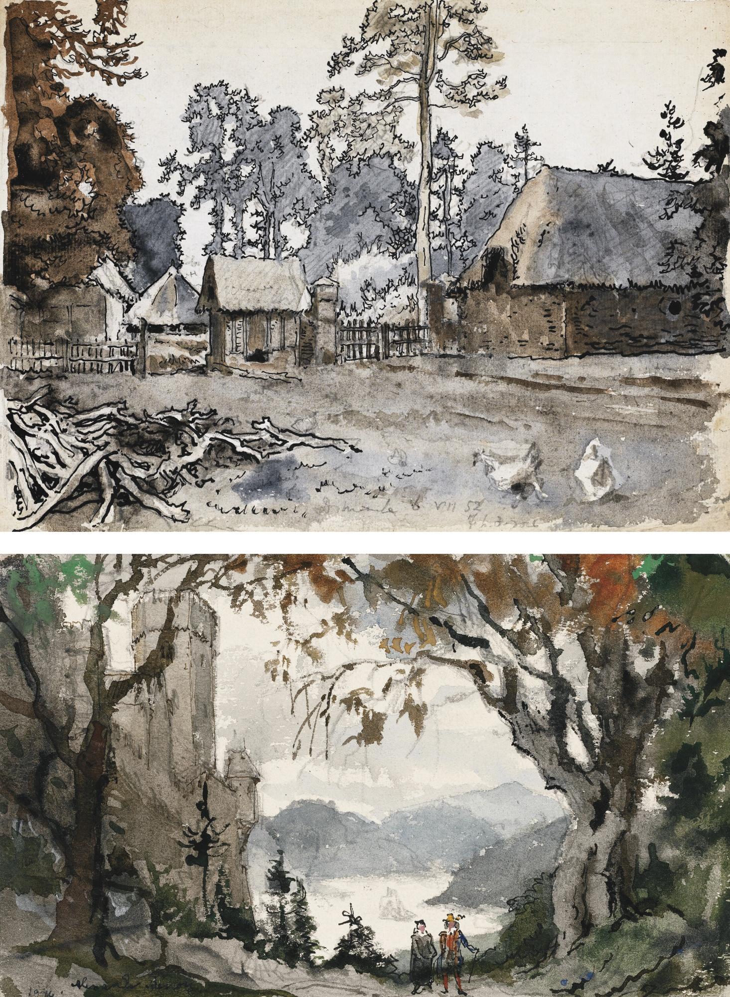 Alexander Nikolaevich Benois - View Of A French Village; Set Design For Act I Of Donizetti\'S Lucia Di Lammermoor At La Scala