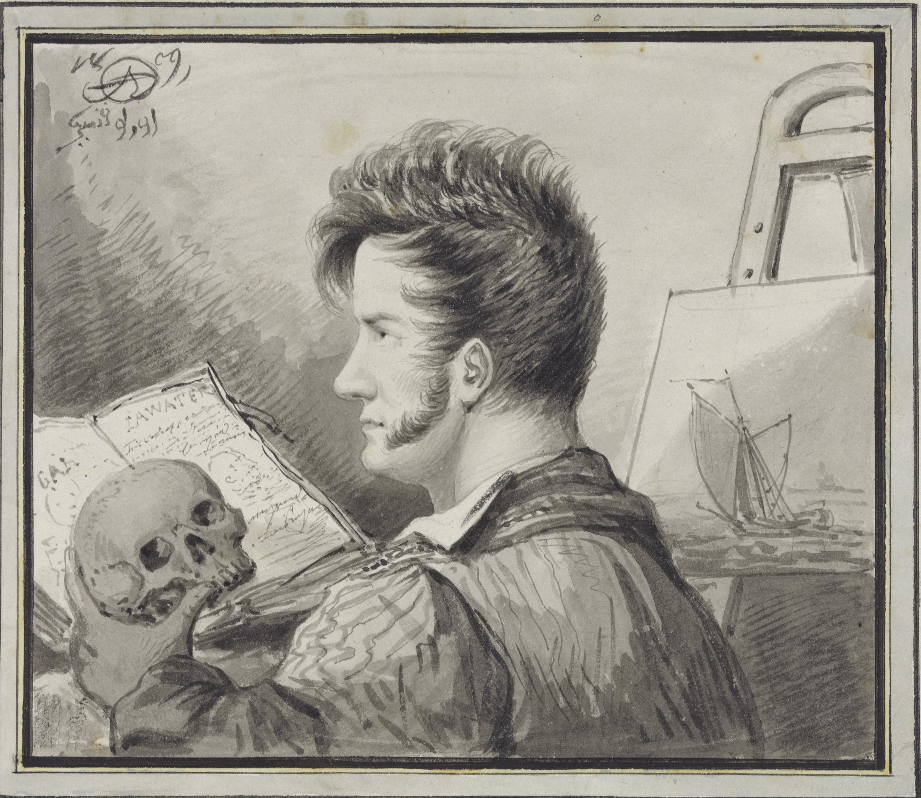 Alexander Orlovsky - Self-portrait as a young man with skull