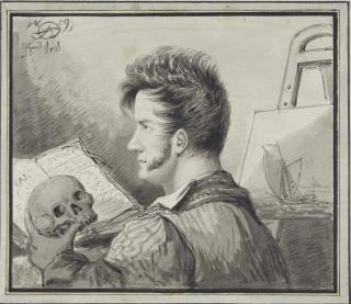 Alexander Orlovsky - Self-portrait as a young man with skull