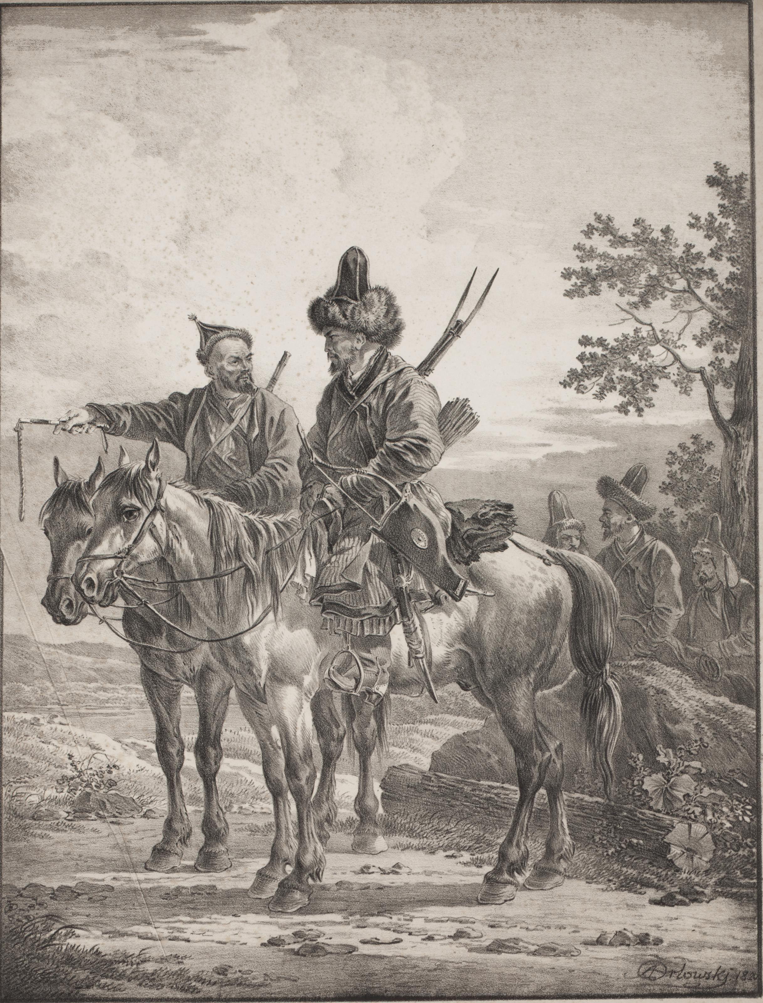 Alexander Orlovsky - Two Bashkirs on horseback; and Two Cossacks on horseback