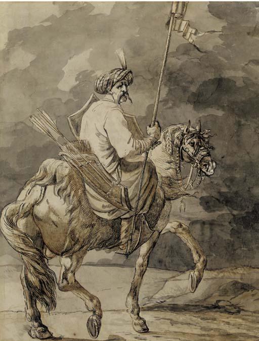 Alexander Ossipovitch Orlovsky - An Oriental horseman holding a standard