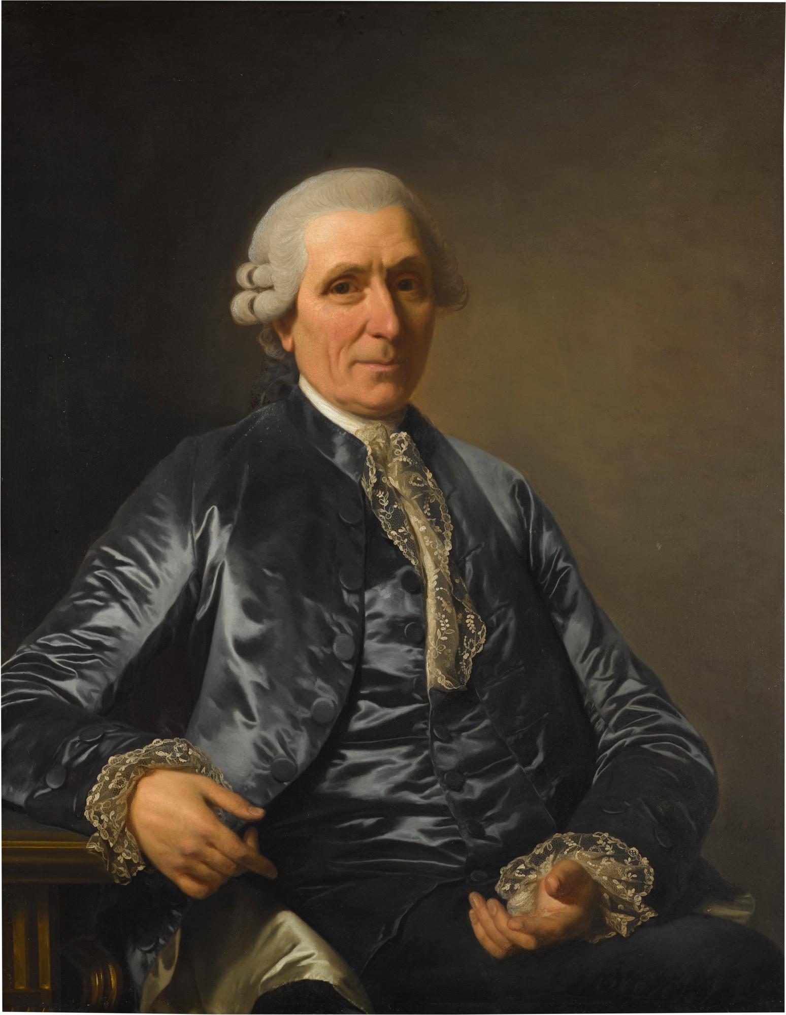 Alexander Roslin - Portrait of a gentleman, three-quarter-length, wearing a blue silk suit, sitting in a chair
