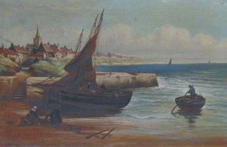 Alexander Young - Unloading the day\'s catch on a Scottish quayside; and Mending the nets on the Scottish coast