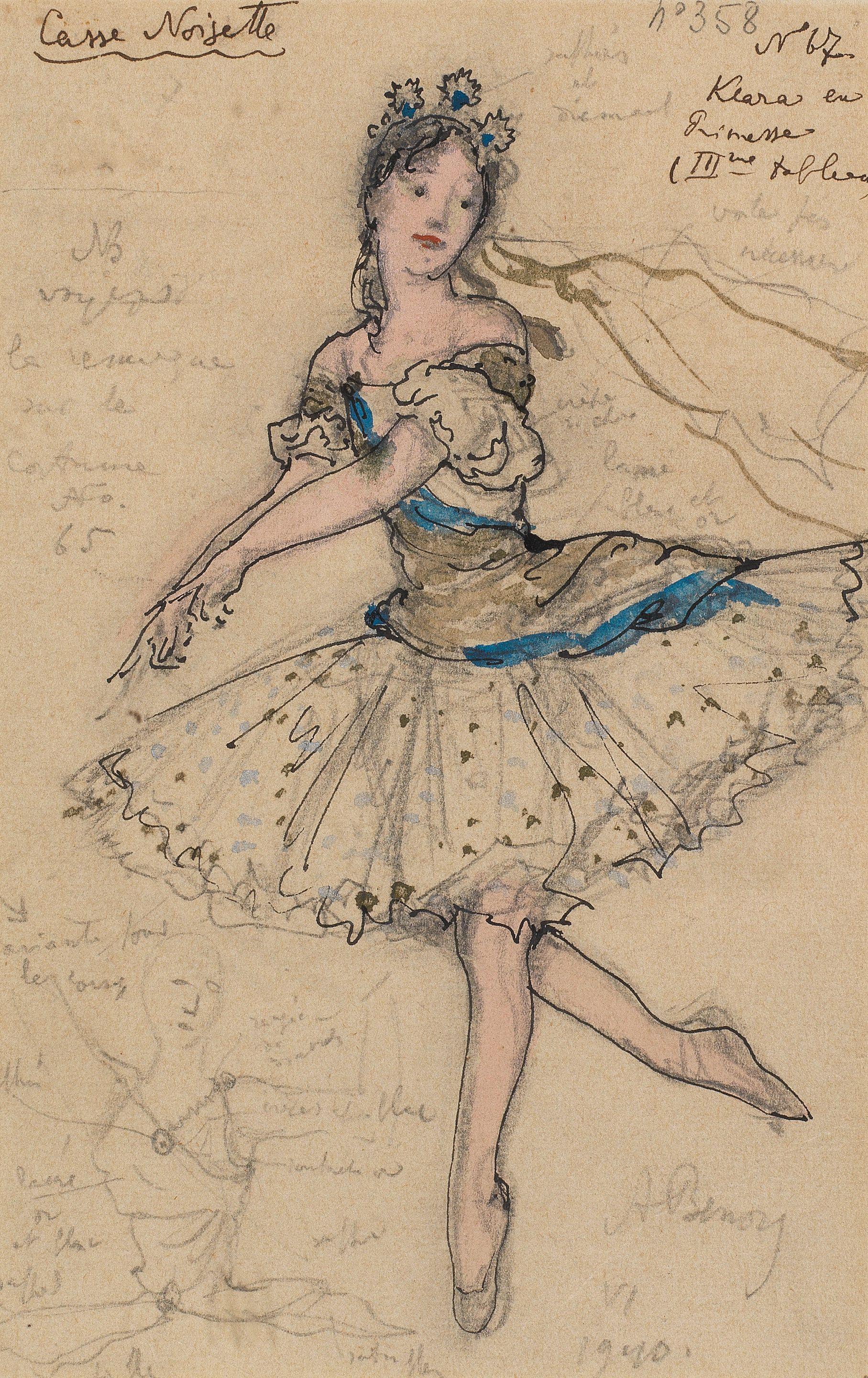 Alexandre Benois - A costume study for Clara, as Princess in Tchaikovsky\'s ballet The Nutcracker