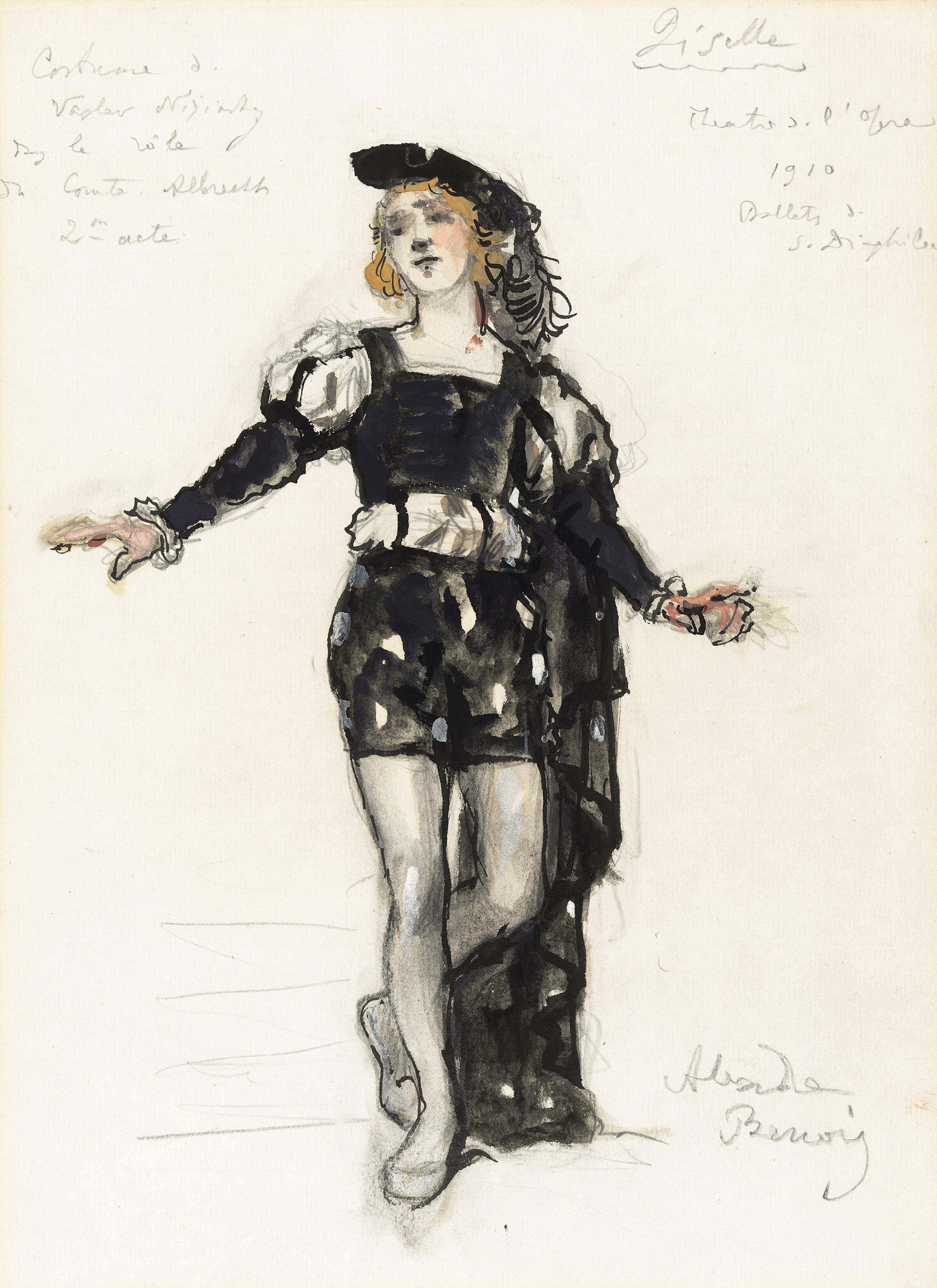 Alexandre Benois - Costume design for \'Giselle\': Vaslav Nijinsky as Comte Albrecht