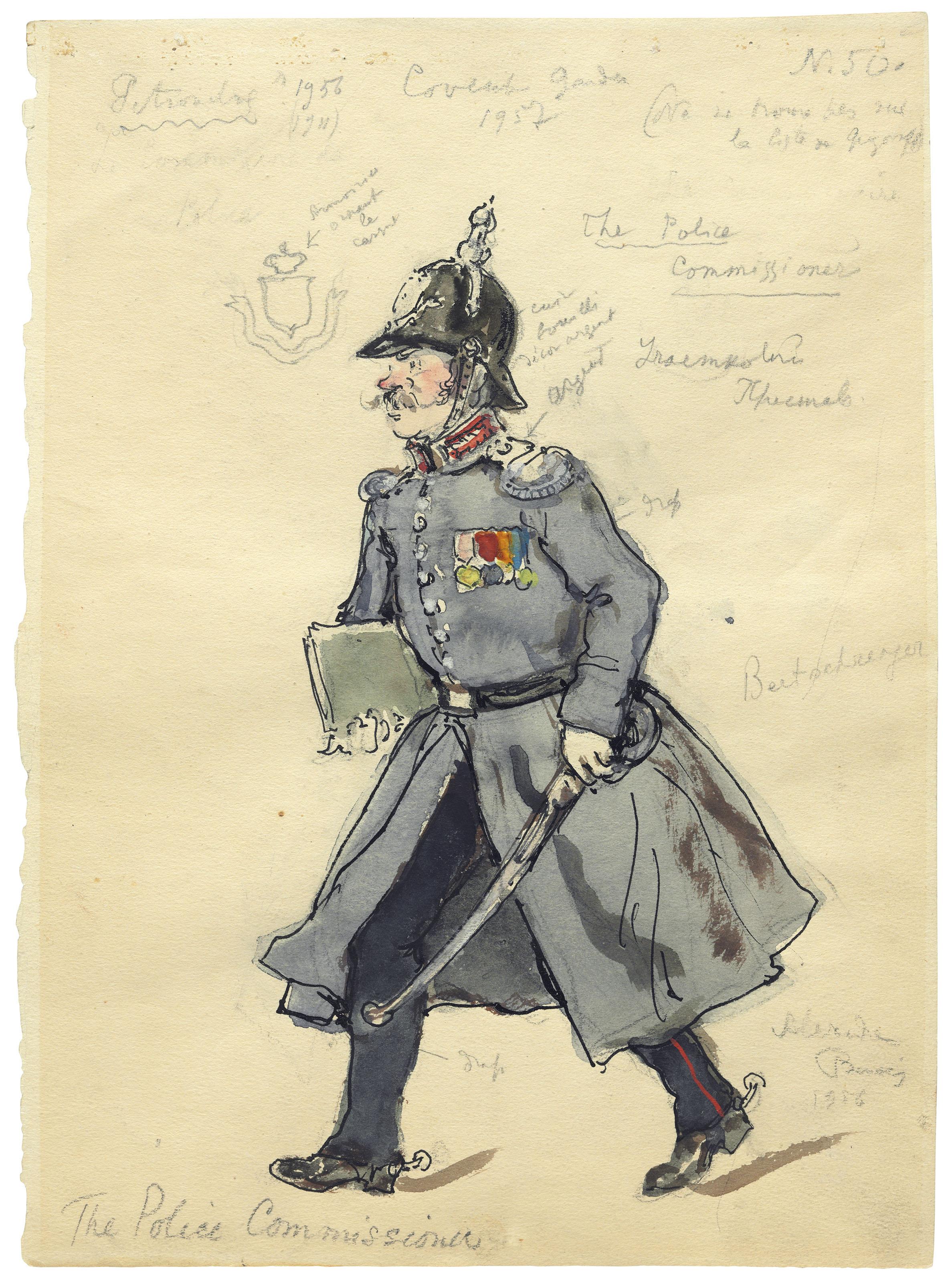 Alexandre Benois - Costume designs for \'Petrouchka\': The Police Commissioner; and Two soldiers