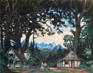 Alexandre Benois - Set design \'Devant la Maison at Giselle,\'  Acte I, for the ballet Giselle