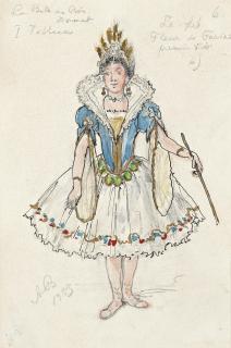 Alexandre Benois - Study of a courtier from \'La Belle Addorantato\'; and Study of a flower fairy from \'La Belle au Bois Dormant\'