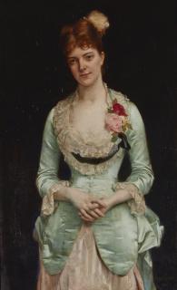 Alexandre Cabanel - Portrait Of Miss Matthews, In Green Silk Satin And Lace Gown
