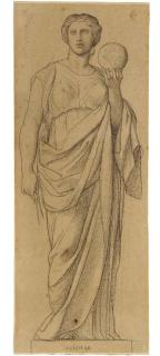 Alexandre Cabanel - Quatre dessins représentant des sculptures allégoriques de L\' Histoire; la Philosophie; la Science; et la Poésie