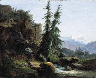 Alexandre Calame - A view of the Swiss mountains of the Valais