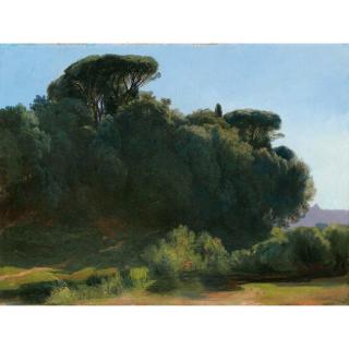 Alexandre Calame - Bosquet D\'Essences Diverses Dont Des Pins Parasols Et Petit Étang Coppice Of Various Trees Including Parasol Pine With Small Pond