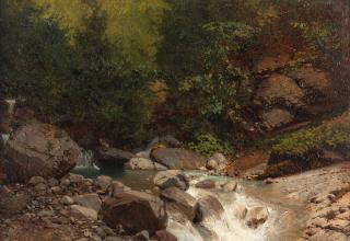 Alexandre Calame - Gebirgsbach mit kleiner Stromschnelle