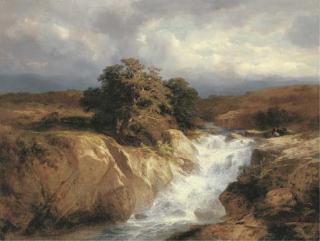 Alexandre Calame - Kleiner Wasserfall in felsiger Landschaft, um 1846-1850