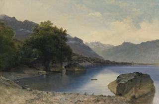 Alexandre Calame - Petite Baie Du Lac Léman Près De Chillon, Les Dents Du Midi En Arrière-Plan