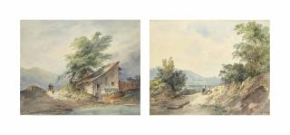 Alexandre Calame - zwei Wanderer mit Hund, 1832 / sich ausruhende Wanderer, 1832