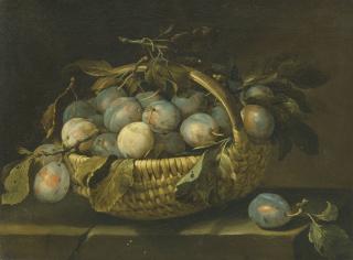 Alexandre-François Desportes - A basket of plums on a ledge
