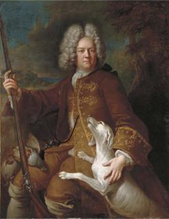 Alexandre-François Desportes - Portrait of A Huntsman, Seated, Three-Quarter-Length, Holding A Rifle, In A Landscape With His Dog