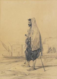 Alexandre-Gabriel Decamps - Homme Debout De Profil Près D\'Un Portalexandre-Gabriel Decamps ; Man Near A Port ; Monogrammed Lower Left ; Black Pencil On Paper