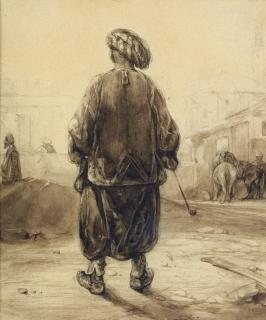Alexandre-Gabriel Decamps - Le Fumeur De Chiboukalexandre-Gabriel Decamps ; The Chibouk Smoker ; Brown Wash On Paper