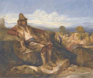 Alexandre-Gabriel Decamps - Un Berger Des Abruzzes Assis Dans Un Paysage, Un Chien À Ses Pieds Et Des Chèvres Au Fond