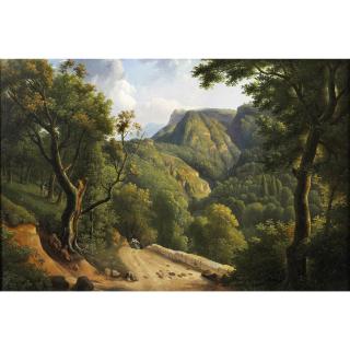 Alexandre Hyacinthe Dunouy - Paysage Néoclassique Avec Une Jeune Femme Courant Sur Un Chemin