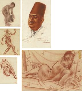 Alexandre Iacovleff - Portrait of Ezra Khedouri; Four studies of female nudes