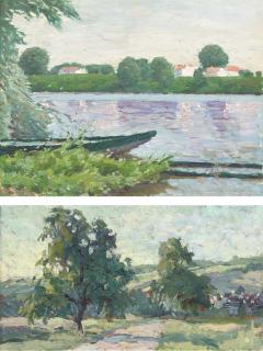 Alexandre Jacob - A Punt Moored On The River; And The Track To The Village