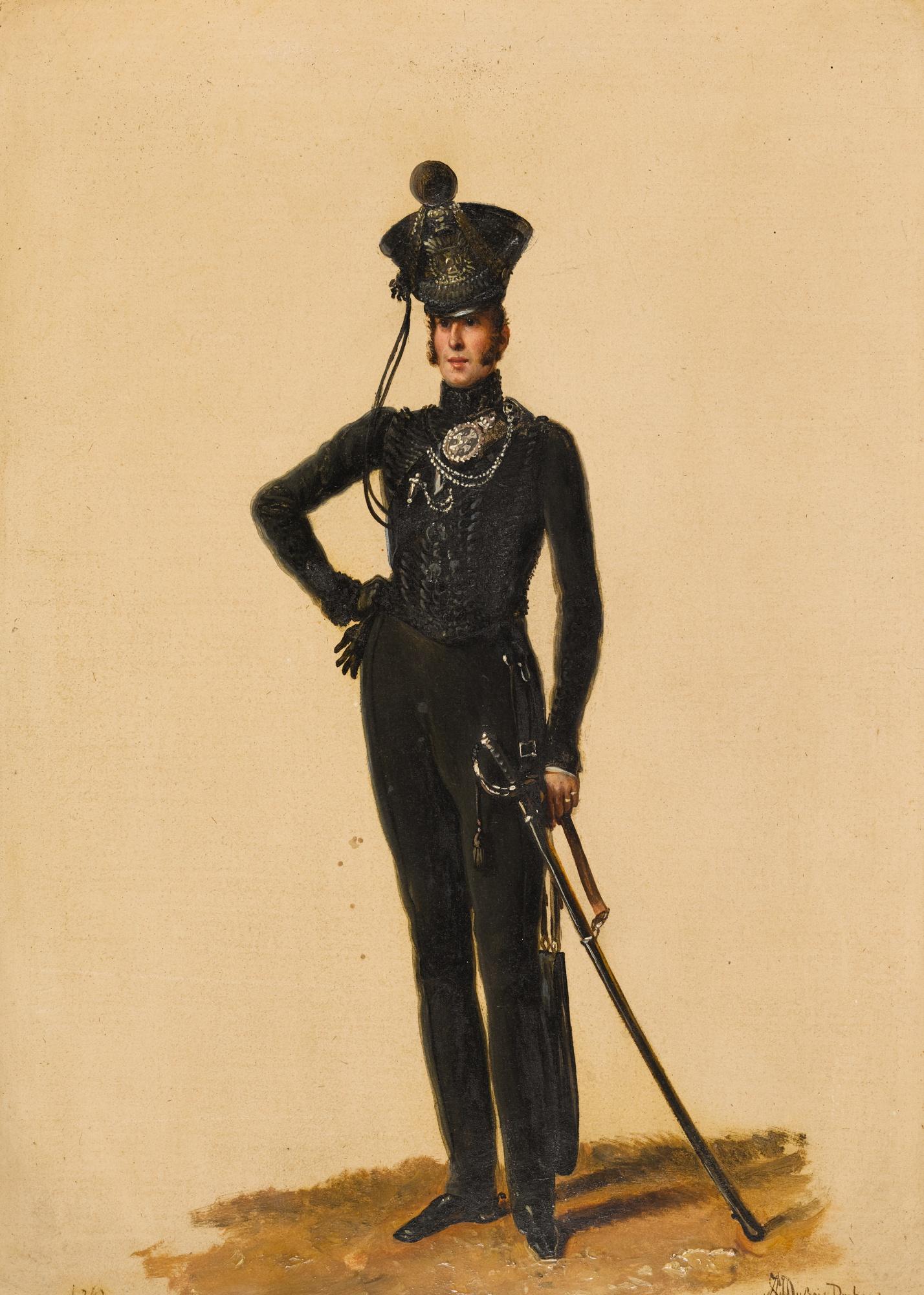 Alexandre-Jean Dubois-Drahonet - Four Portraits Of Soldiers: An Officer Of The Rifle Brigade ; Sir Thomas Downman As Aide De Camp To The King ; An Officer Of The Royal Horse Artillery ; A French Officer.