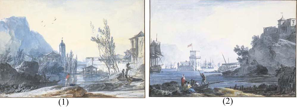 Alexandre-Jean Noël - Vue des environs d\'Oporto au Portugal; et Vue des environs de Lisbonne, la tour du Belem et l\'embouchure du Tage