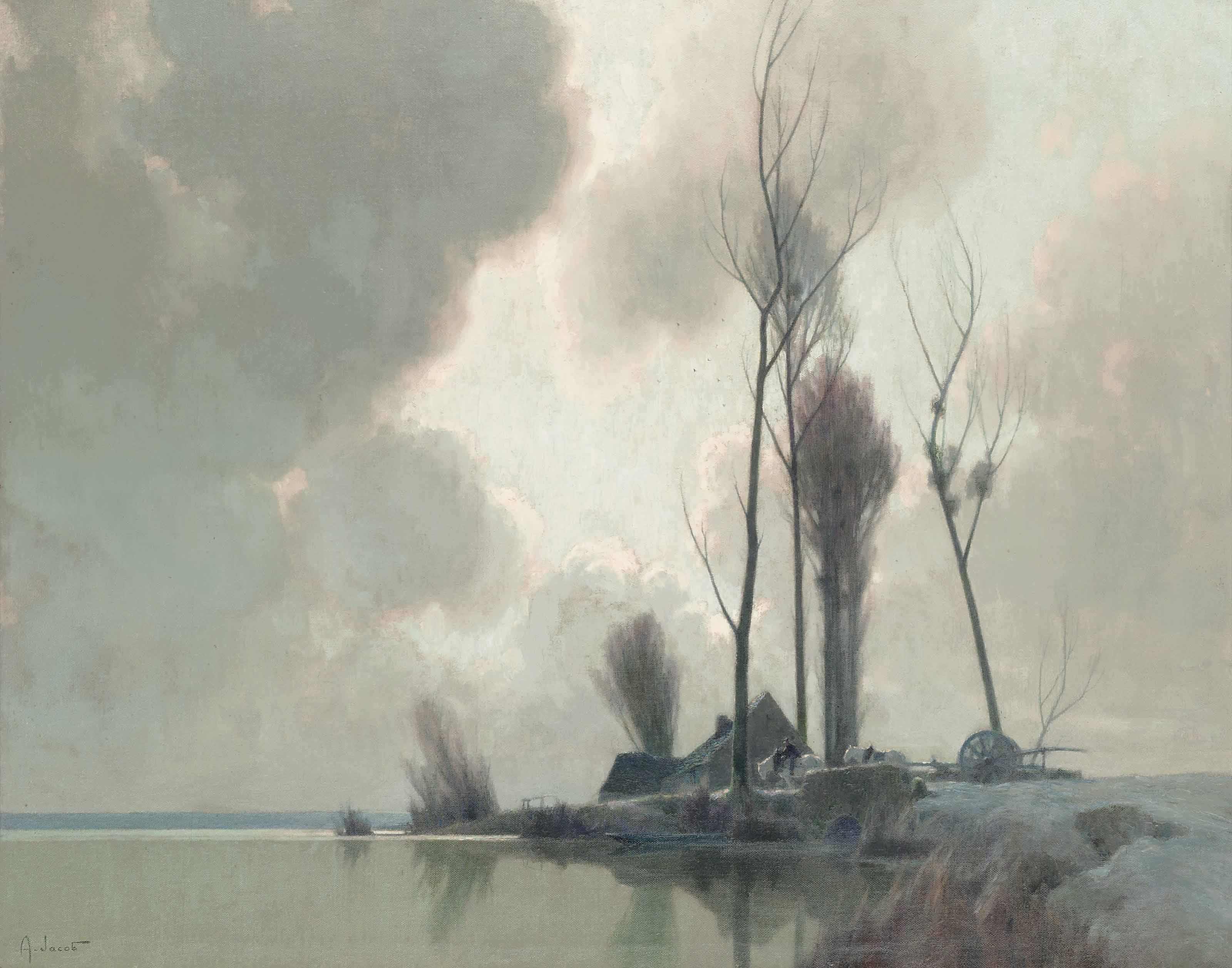 Alexandre-Louis Jacob - A lakeside crossing