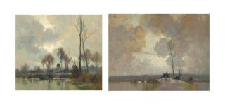 Alexandre-Louis Jacob - Punting on a river; and Orage au bord du Marais, Environs d\'Amiens