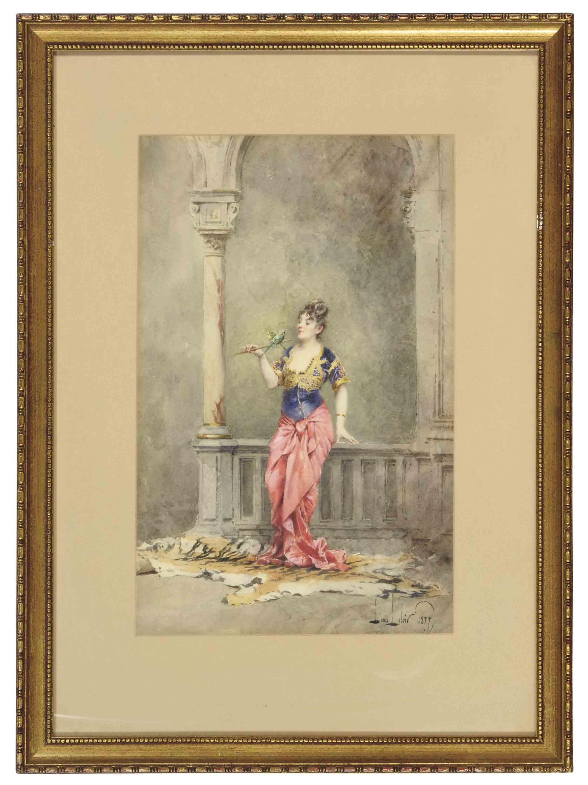 Alexandre-Louis Leloir - An Exotic Beauty Holidng Her Parakeet