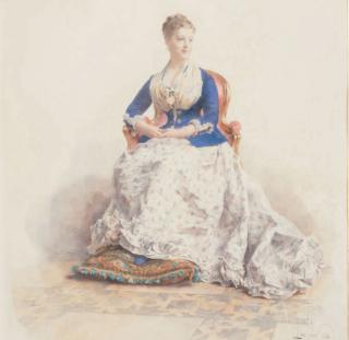Alexandre-Louis Leloir - Portrait de dame assise, les pieds sur un coussin