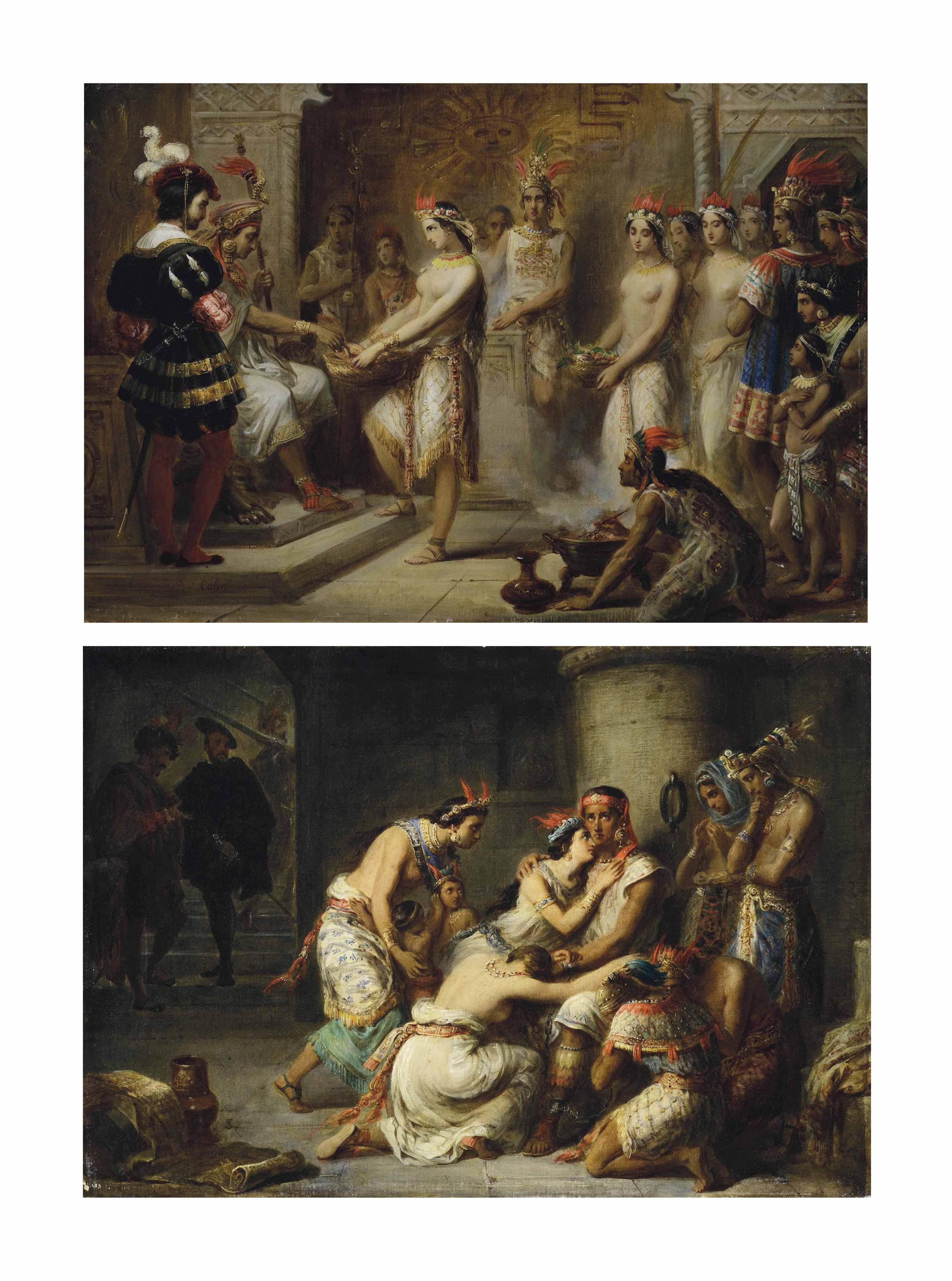 Alexandre Marie Colin - Ataliba (Atahualpa) recevant de ses sujets la rançon qu\'il doit verser à Pizarre; et Ataliba (Atahualpa) et sa famille réunis en prison