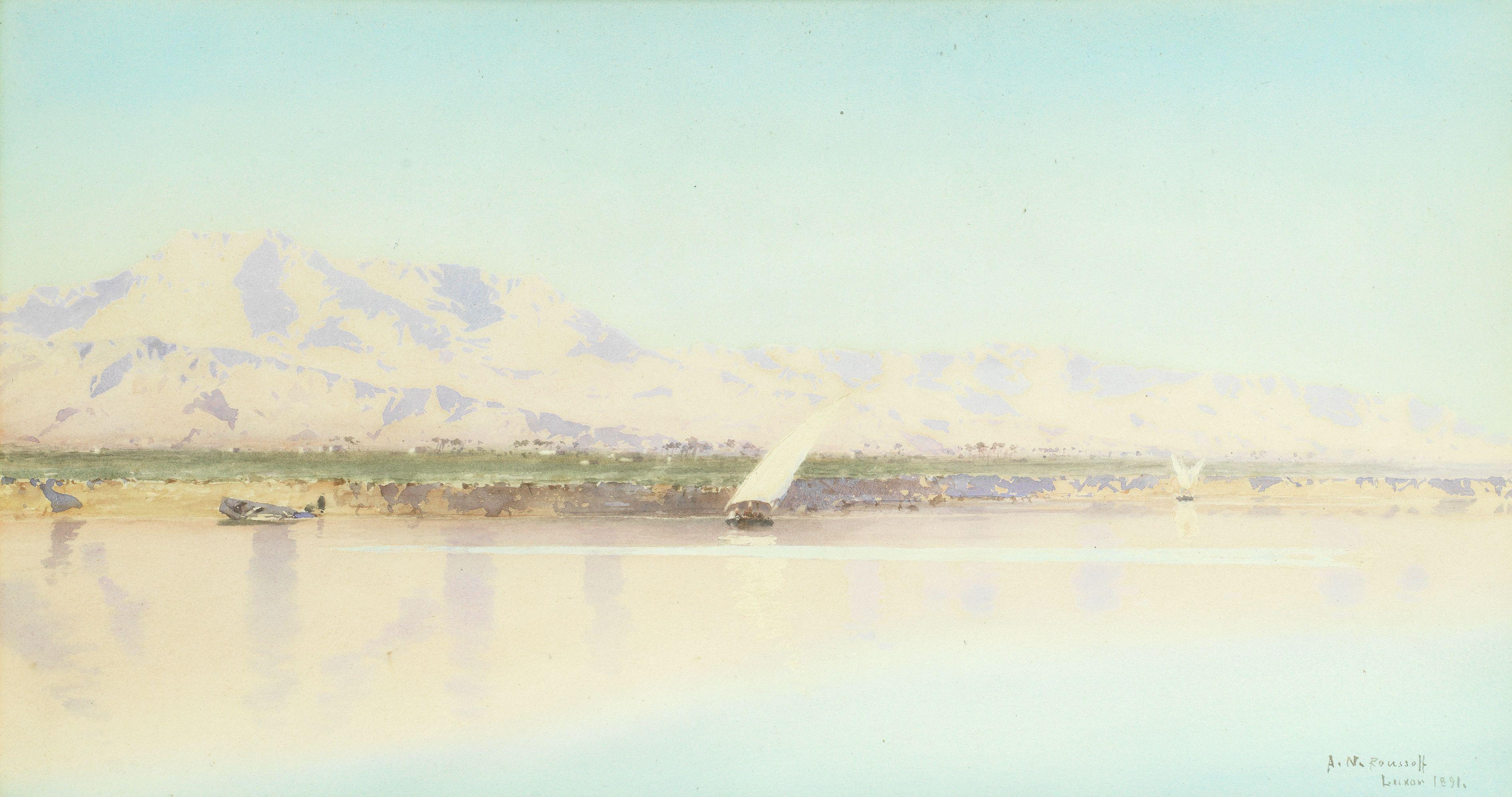 Alexandre Nicolaievich Roussoff - View On The Nile At Luxor