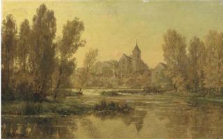 Alexandre Rene Veron - Eglise de Montigny-sur-Loing, Seine et Marne: view on the church of Montigny
