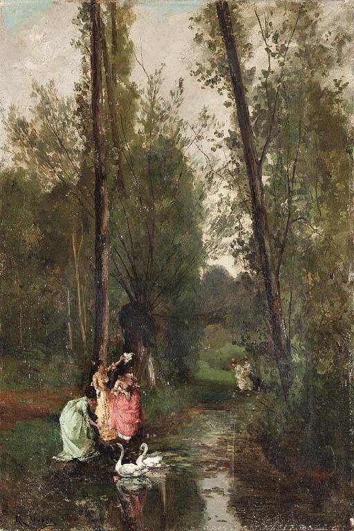 Alexandre-Rene Veron - Feeding the swans