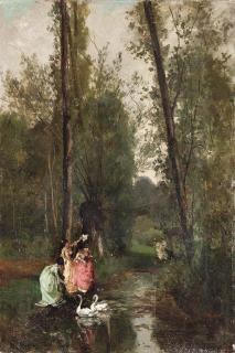 Alexandre-Rene Veron - Feeding the swans